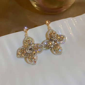 XIALUOKE Luxusné Kvety Mozaiky Crystal Drop Náušnice Pre Ženy Móda Pearl Smalt Glazúra Drahokamu Náušnice Šperky Obrázok 2