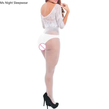 Ms Noc Sleepwear Otvorené Rozkroku Jumpsuit Biele spodné Prádlo, Sexi Telom Sieťované Pančuchy Kombinézu Sexy Oblečenie pre Ženy Dropshipping