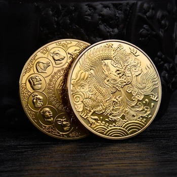 Čínsky Štýl Dvanásť Zverokruhu Klebety Drak, Kráľ Pamätné Mince Maľované Plastický Metal Craft Odznak Darček Obrázok 2
