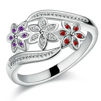 Móda , Svadobné party krúžok strieborná farba trend roztomilý ženy lesklé Crystal CZ zásnubný prsteň sladké módne jewelryJSHR1075
