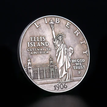 Americké Staré Replika Mince 1906 Nám Slobody 1 Dolár Kópiu Mince Ellis Island Starožitné Strieborné Pozlátené Medi Zberateľské Mince