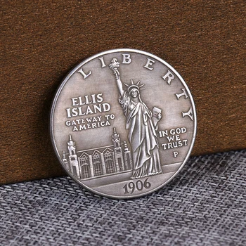 Americké Staré Replika Mince 1906 Nám Slobody 1 Dolár Kópiu Mince Ellis Island Starožitné Strieborné Pozlátené Medi Zberateľské Mince Obrázok 2