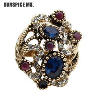 Podpora Tureckých Žien Vintage Prsteň Živice Prst Šperky, Starožitný Farba Etnických Duté Kvetinové Svadobné Svadobné Prstene Indickej Bijoux