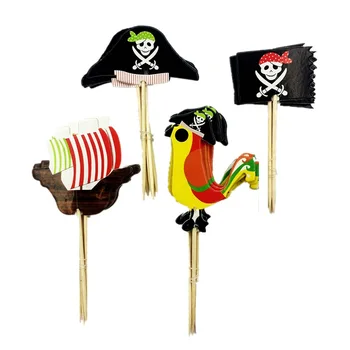 24PCS Cartoon Vňaťou Tortu Pirátskej Lodi Lebky Vlajka Kohút Pirát Kráľ Pirátov Klobúk Happy Birthday Deti Prospech Pečenie Cake Decoration