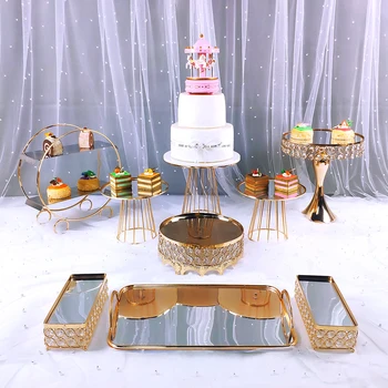 9pcs zlaté zrkadlo cupcake stojan crystal kov kreatívne domáce veľký ovocný tanier ovocný kôš domov nastaviť tortu nástroj