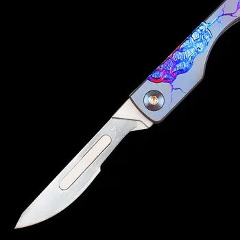Titánové zliatiny, skladací nôž Huntingknife vonkajší Multi-nástroj Self-defenseknife Ručne vyrezávané nôž darček k narodeninám