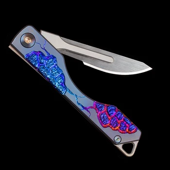 Titánové zliatiny, skladací nôž Huntingknife vonkajší Multi-nástroj Self-defenseknife Ručne vyrezávané nôž darček k narodeninám Obrázok 2