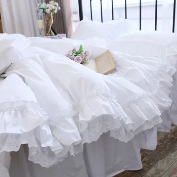 Luxusné Prehrabať perinu kráľovná čistej bavlny posteľná bielizeň kráľ perinu čipky posteľ nastaviť princezná deka kryt duvet set taška v posteli