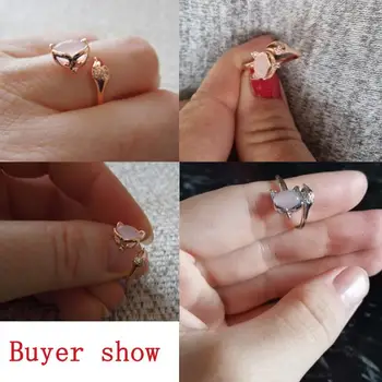 Žena Módy Nastaviteľné Otvoriť Krúžky Vysokej Kvality Crystal Zirkón Ružový Achát fox Krúžok Jednoduché Prst Šperky Nové