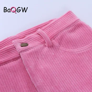 BaQGW Vintage Pevné Menčestrové Nohavice Ženy Móda 2020 Harajuku Dlho Vysoký Pás Rovné Nohavice Autum Teplé Zips Nohavice Žena