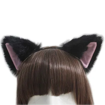 Čierne Kožušinové Hlavu Kapely pokrývku hlavy Sexy Mačky Uši Hairband Dlho Dievčatá Dieťa Cartoon Vlasy Príslušenstvo Strana Cosplay Prop hlavový most #3G