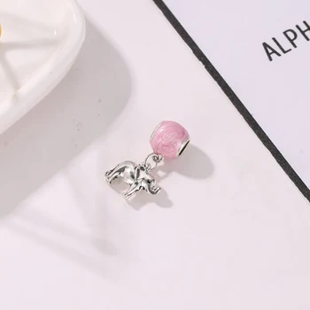 Ružový Slon plata de ley originálne šperky, Prívesky Korálky Fit valentines day harajuku bijoux berloque Náramok DGB667