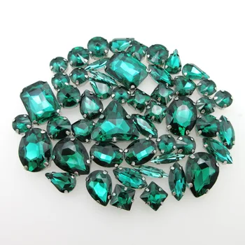 Emerald sklo krištáľ kamienkami mix 13 tvary striebro pazúr flatback šiť na kamienkami korálky tašky odev, príslušenstvo diy 50pcs/pack
