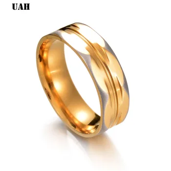 UAH Titánové Ocele Milovníkov Pár Krúžky Gold Wave Vzor Svadobný Sľub Krúžok Pre Ženy, Mužov Zapojenie Šperky Strany Darček