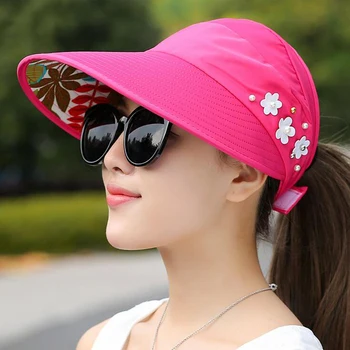 1PCS ženy letné Slnko Klobúky pearl packable slnečná clona klobúk s veľkými hlavami široký okraj pláže hat UV ochranu žien spp