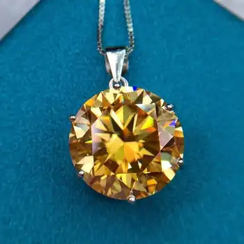 Nové Panovačný 10 Karátového Žltého Moissan Diamantový Náhrdelník S Príveskom, Šťastie, Žltá Ušľachtilý Hearts & Arrows Rez Príslušenstvo Šperky