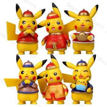 6PCS/Set Pokemon Anime Postavy Pikachu Modely Čínsky Nový Rok Slávnostné Edition Bábika Ploche Tvorivé Dekorácie pre Deti Obrázok 2