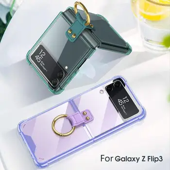 Pre Samsung Galaxy Z Flip 3 Telefón Prípade Mäkké TPU Shockproof Ochranný Zadný Kryt Plášťa s Krúžok Clear Protector Z. Flip3 5G