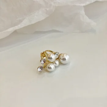Elegantný Retro Nadrozmerná Multi Pearl Prstene pre Ženy Lady Lesklé Crystal Drahokamu Nepravidelný Kúzlo Krúžok kórejský Svadobné Šperky Obrázok 2