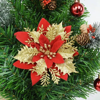 5 ks 14 cm Lesk Umelý Kvet Hlava Pre Vianočný Strom Ornament DIY Vianočný Veniec Veniec Svadobné Party Dekor Navidad Obrázok 2