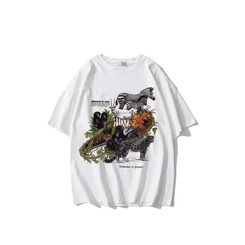 Deeptown Bavlna Vintage Zviera Tlače T-shirts Ženy Zebra Grafické Tees Lete 2021 Módne Crewneck 90. rokov Tričko Krátky SleeveTee