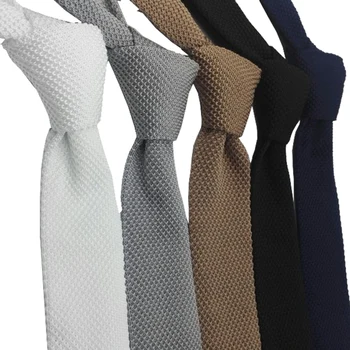 HUISHI Slim módne Pletené pevné kravatu pre mužov 5,5 cm Holý Čierna Červená kravata Modrá pletených väzby pre mužov