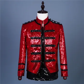 Veste homme luxusné pánske červené sequined bunda nočný klub mužský spevák bar stage kostým homme jaqueta masculina mužov kabát Obrázok 2
