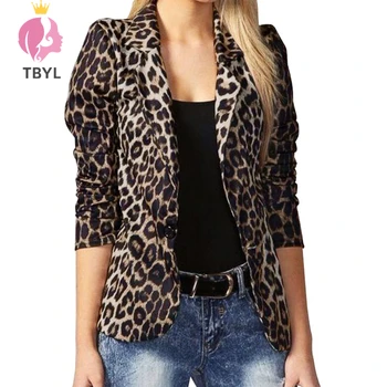 TBYL Dámske Turn-Dole Golier Saka Vyhovuje Celý Rukáv Sexy Leopard Tlač Voľné Tlačidlo Business Bežné Elegantné Kabáty Topy
