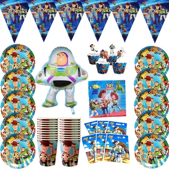 Toy Story Deti Happy Birthday Téma Strana Navrhne Nastaviť Poháre Taniere Riad Papier Slamky Hudi Buzz Lightyear Foill Balón