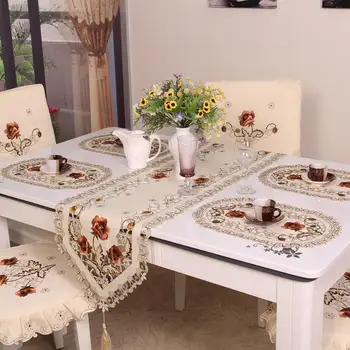 Vyšívané Stolové Vlajky Moderný Stôl Runner Obrus Stolové Prestieranie Večera Rohože Strany Svadobná Výzdoba Domov Textílie Tabuľka Kryt Nastaviť