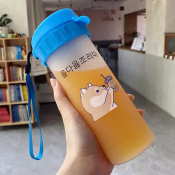 450ml kórejský Shiba Inu Matné Plastové Fľaše BPA Free Cartoon Transparentné Fľaše na Vodu nepriepustných Drinkware Roztomilý Študent Pohár Obrázok 2