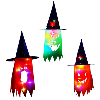 Halloween Svietiacimi LED Svetlá Klobúk Možno Nosiť na Hlave, alebo Ako Prívesok Čarodejnice Klobúk Záhrada, Exteriérový Strom, Závesné Dekorácie