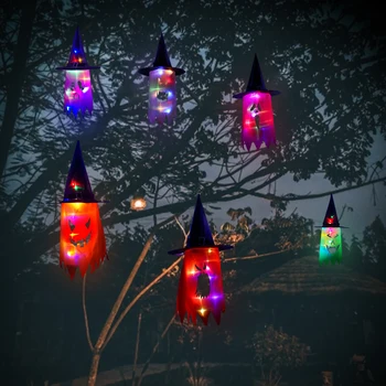 Halloween Svietiacimi LED Svetlá Klobúk Možno Nosiť na Hlave, alebo Ako Prívesok Čarodejnice Klobúk Záhrada, Exteriérový Strom, Závesné Dekorácie Obrázok 2