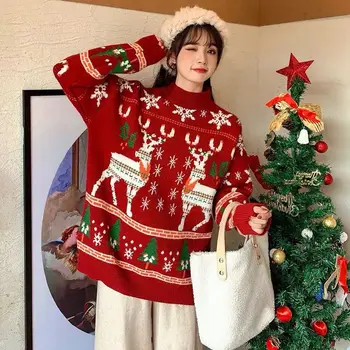 Vianočný Sveter Žena Zimné nový kórejský Štýl nádherné výšivky všestranný Pletený Pulóver Coats muži Ženy pletené top Obrázok 2