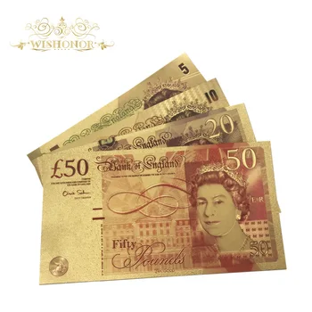 4pcs/veľa Celý set Veľká Británia Libra Farebné Fólie Zlatej farby á dvojité dizajn UK Bankoviek Pre Zbierka Bankoviek Obrázok 2