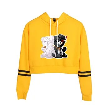 Anime Danganronpa Monokuma black white bear Žltá Plodín Top s Kapucňou, Harajuku Ostrihané Mikina Streetwear Hip Hop Pulóver Topy Obrázok 2