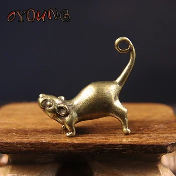 Staroveké Mosadz Malé Čajové Pet Ornament Dlhý Chvost Roztomilé Myši Figúrky Miniatúr, Meď Šťastie Štúdie Na Potkanoch Obývacia Izba Dekorácie Obrázok 2