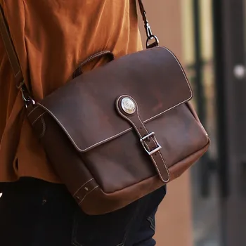 Retro módny návrhár prírodné reálnom kožené pánske messenger taška na bežné denné práce kvalitnej hovädzej kože ramenný messenger taška