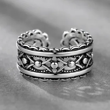 NEHZY 925 sterling silver nové šperky nová žena krúžok retro duté black otvorenie veľkosť nastaviteľné človek tvorivý krúžok Obrázok 2
