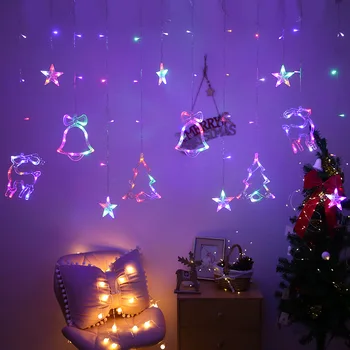 Elk Bell LED Rozprávkových Svetiel Opony Veniec, Vianočné Dekorácie pre Domov Nový Rok Lampa Dovolenku Dekoratívne Vianočné Osvetlenie Vianoce Obrázok 2