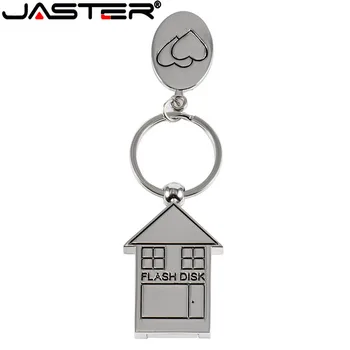 JASTER USB 2.0 Roztomilý Kovové Dom Tvar USB Flash Disk 4 GB 8 GB 16 GB 32 GB, 64 GB Pamäťový kľúč Usb kl ' úč Darčeky zákazníka, LOGO