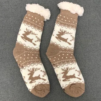 Jesenné Zimné Papuče Vianočné Cartoon Elk Poschodí Non-slip Ponožky Domov Plyšové Velvet Načechraný Teplé Spánku Koberec Pre Ženy, Darčeky Obrázok 2