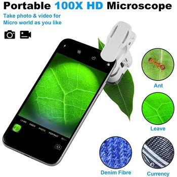 100X Zoom Klip-Na Mikroskope S LED Svetlom Prenosné Smartphone zväčšovacie sklo Loupe Vrecku lupa Sklo S LED & UV Svietidlo