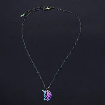 Nerezová Oceľ Farebné Dúhy Jednorožec Kúzlo Náhrdelník pre Ženy Prijať OEM, Aby Módne Šperky Náhrdelníky Veľkoobchod Obrázok 2
