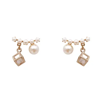 Drop Náušnice pre Ženy Módne Svieti Crystal Pearl Náušnice Svetlo Luxusné Námestie Geometrické Náušnice Šperky Veľkoobchod Obrázok 2