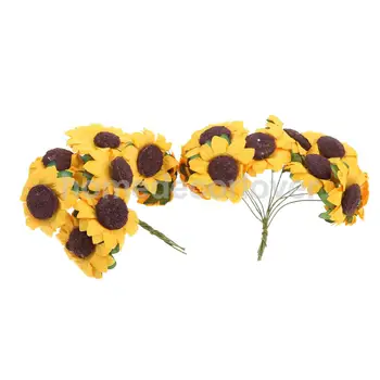 144Pcs DIY Umelé Kvety, Kytice Slnečnice pre Svadobné Scrapbooking Dekorácie Žltá Obrázok 2