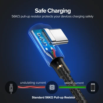 DBG USB C Kábel, Pravý Uhol USB A-Typ C 3A Rýchlo Nabíjací Kábel pre Samsung S10 S9 S8 Plus Note9 Rýchlu Nabíjačku USB 3.0 Kábel Obrázok 2