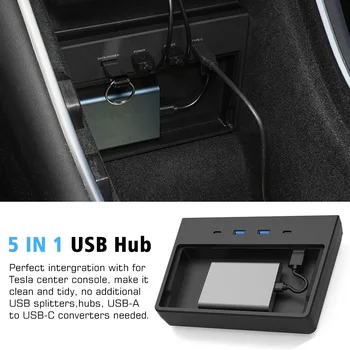 5 V 1 Plug And Play Dashcam Ukladacie Zariadenie Nabíjania Auto Organizátor USB Hub-Rozbočovač Herné Pre Tesla Model 3 Y Môže Po roku 2020 Obrázok 2
