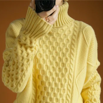 Nové cashmere sveter na jeseň a v zime 2021 žien voľné sveter pribrala 100 čistá vlna všestranný pletené klesnutie tričko