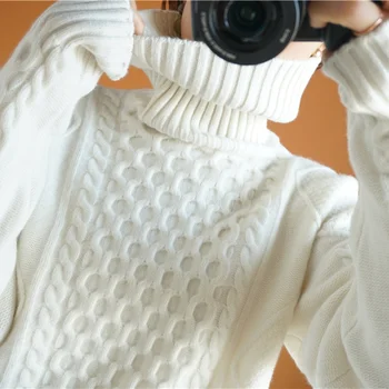 Nové cashmere sveter na jeseň a v zime 2021 žien voľné sveter pribrala 100 čistá vlna všestranný pletené klesnutie tričko Obrázok 2